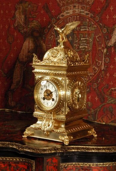 **** Sold ****  Antique French Table Clock, Eagle ~ French - Circa 1880 ~